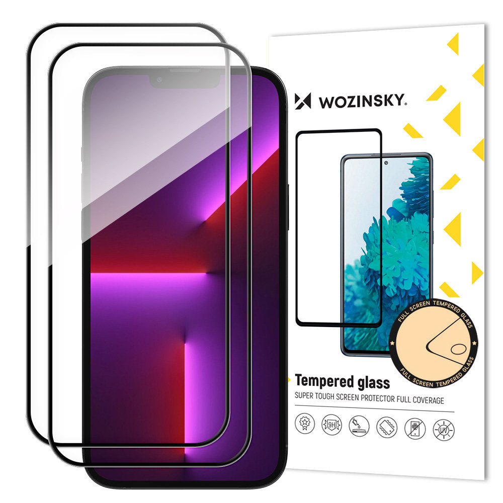 WZK Screen Protector pre Apple iPhone 15 Pro, ochranné sklo, plne lepené, sada 2 ks, vhodné do puzdra, čierna