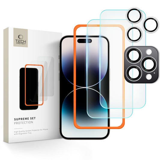 Tech-Protect Supreme Zadná ochranná fólia na displej a fotoaparát pre Apple iPhone 16 Pro, chránené sklo, celoplošné lepenie