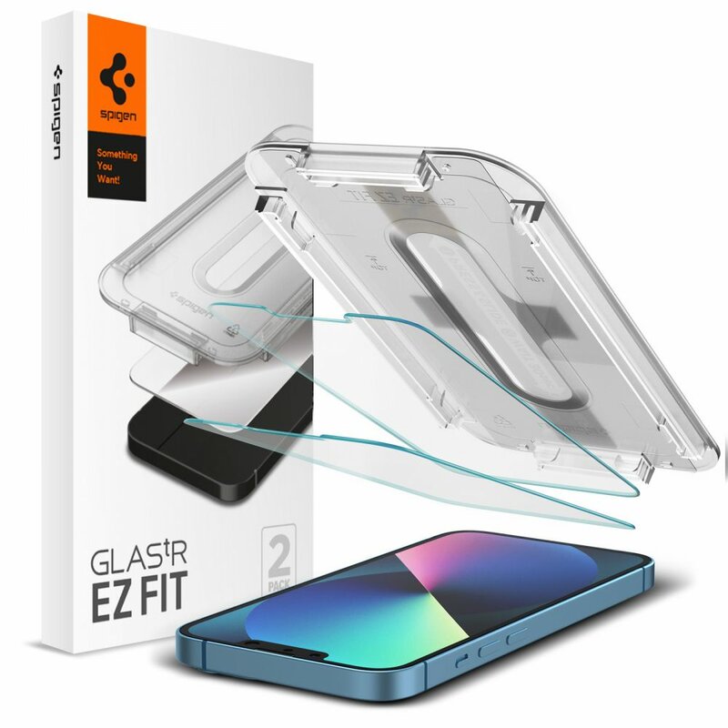 Ochranná fólia na displej Spigen GlastR EZ FIT pre Apple iPhone 17e / 16e / 14 / 13 Pro, Kalené sklo, Full Glue, Sada 2 kusy AGL03385