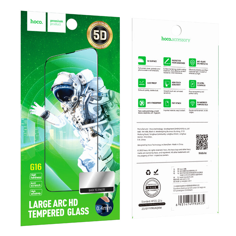 Ochranná fólia na displej HOCO G16 pre Apple iPhone 15 Pro, Tvrdené sklo, Full Glue, 5D, Čierna