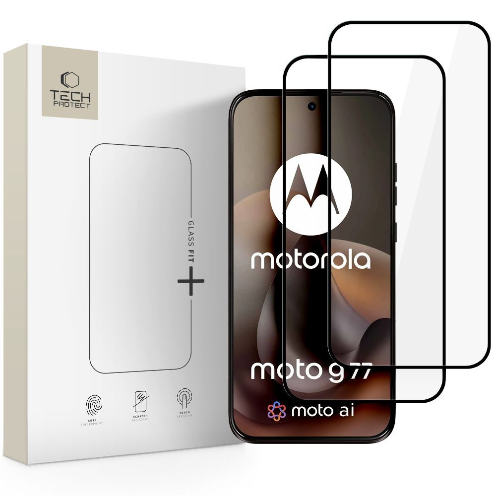 Ochranná fólia na obrazovku Tech-Protect FIT+ pre Motorola Moto G77 / G67, tvrdené sklo, plné lepenie, sada 2 kusov, 2.5D, čierna