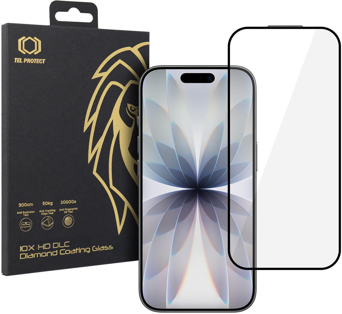 Ochranná fólia na displej Tel Protect 10X HD DLC Diamond Coating pre Apple iPhone 17 / 16 Pro, tvrdené sklo, celoplošné lepenie, čierna