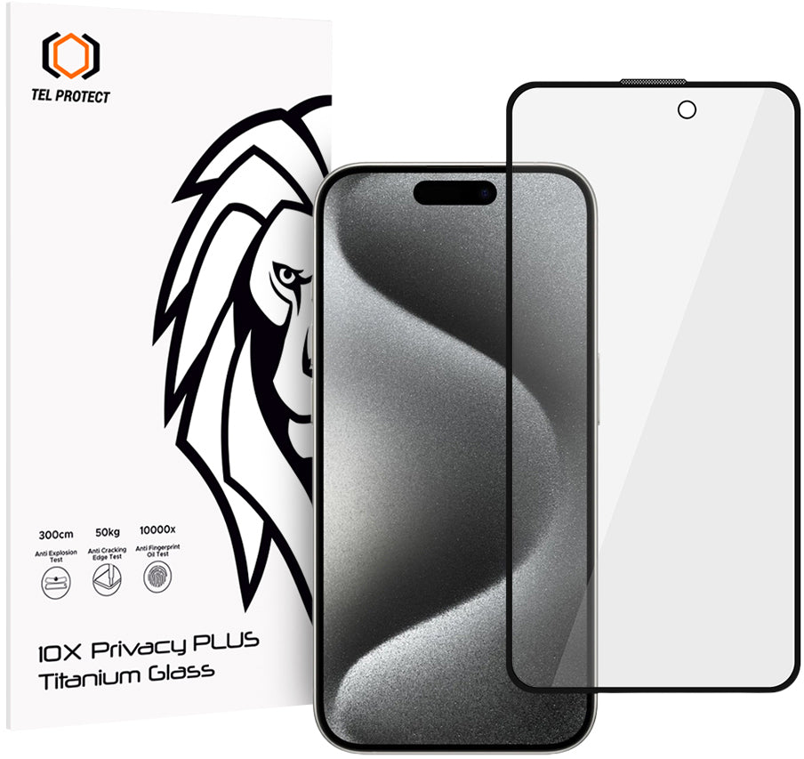 Ochranná fólia na displej Privacy Tel Protect 10X Plus Titanium pre Apple iPhone 17 / 16 Pro, tvrdené sklo, celoplošné lepidlo