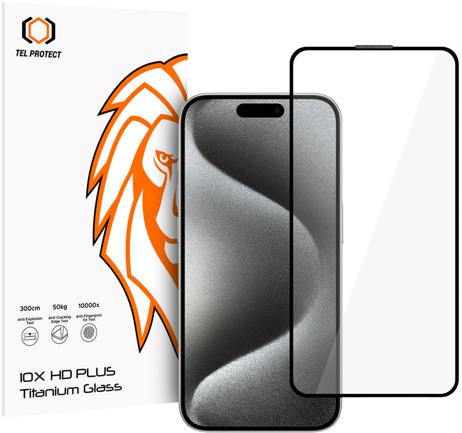 Ochranná fólia na displej Tel Protect 10X HD Plus Titanium pre Apple iPhone 17 / 16 Pro, tvrdené sklo, celoplošné lepenie, čierna