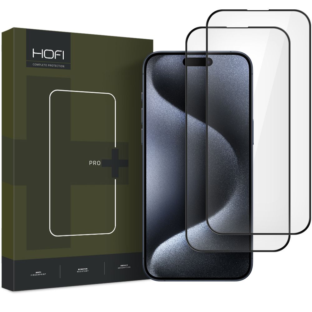Ochranná fólia na displej HOFI Glass PRO+ pre Apple iPhone 16 Pro, Tvrdené sklo, Full Glue, Sada 2 kusy, 2.5D, Čierna