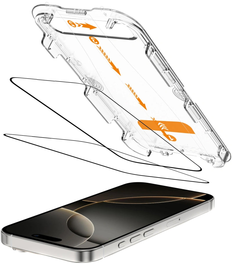 Ochranná fólia na displej Tech-Protect Quick Set+ pre Apple iPhone 16 Pro, Tvrdené sklo, Full Glue, Sada 2 kusy, Čierna