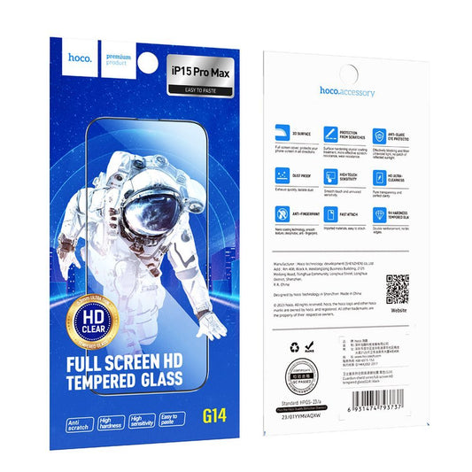Ochranná fólia na displej HOCO G14 pre Apple iPhone 15 Pro Max, Tvrdené sklo, Full Glue, Sada 10 kusov, 5D, Čierna