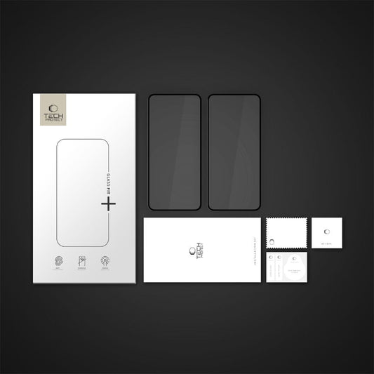 Ochranná fólia na displej Tech-Protect FIT+ pre Motorola Moto G56, Tvrdené sklo, Full Glue, Sada 2 kusy, 2.5D, Čierna