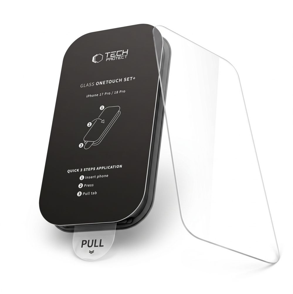 Ochranná fólia na displej Tech-Protect OneTouch pre Apple iPhone 18 Pro / 17 Pro, tvrdené sklo, plné lepidlo, sada 2 kusy, priehľadná