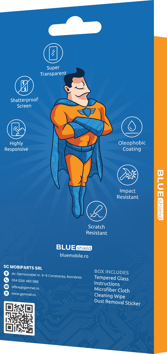 BLUE Shield Screen Protector pre Xiaomi Redmi 11A / 12C, ochranné sklo, plné lepidlo, vhodné do puzdra, čierne