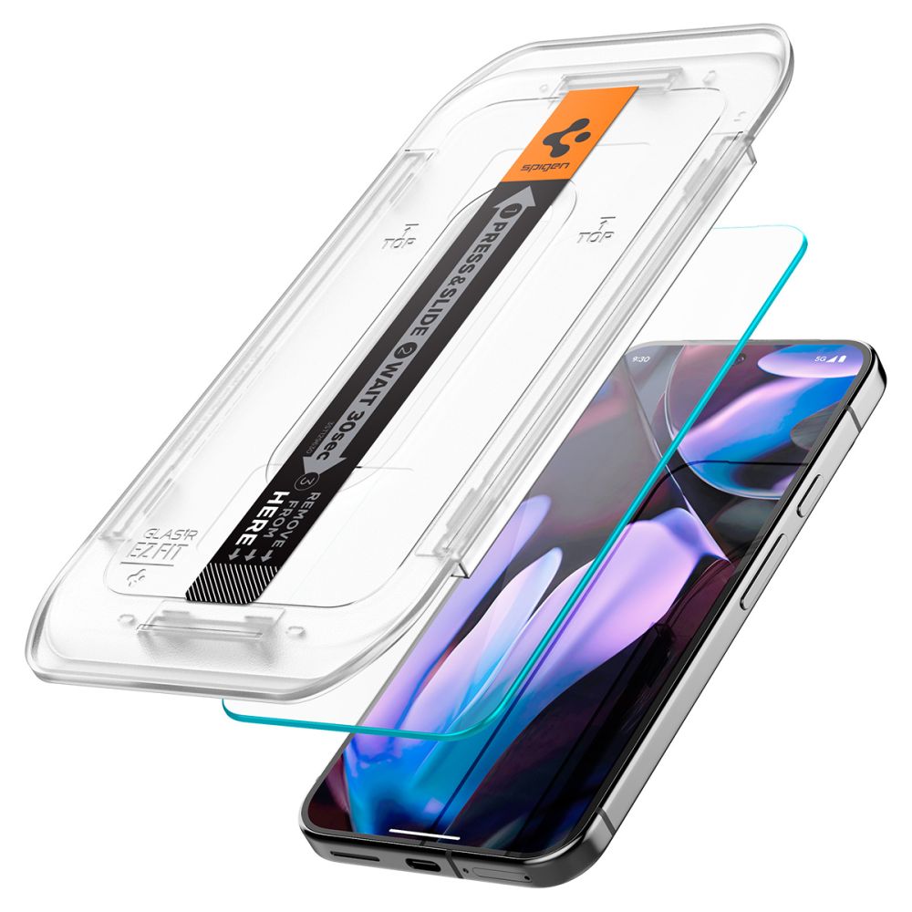 Ochranná fólia na displej Spigen GlastR EZ FIT pre Google Pixel 9 / 9 Pro, Tvrdené sklo, Full Glue, Sada 2 kusy, 2.5D AGL08442