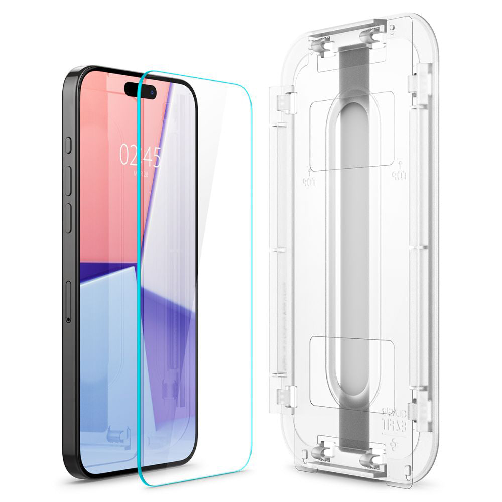Ochranná fólia na displej Spigen GlastR EZ FIT pre Apple iPhone 15 Pro, tvrdené sklo, plné lepidlo, sada 2 kusy AGL06892