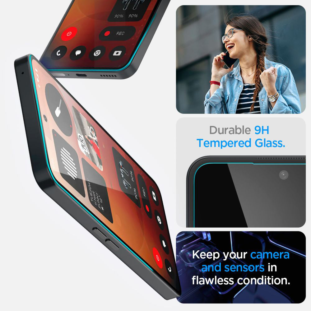 Ochranná fólia na displej Clear Spigen GlastR EZ FIT pre Nothing Phone (3a) / Phone (3a) Pro, Tvrdené sklo, Full Glue AGL09429