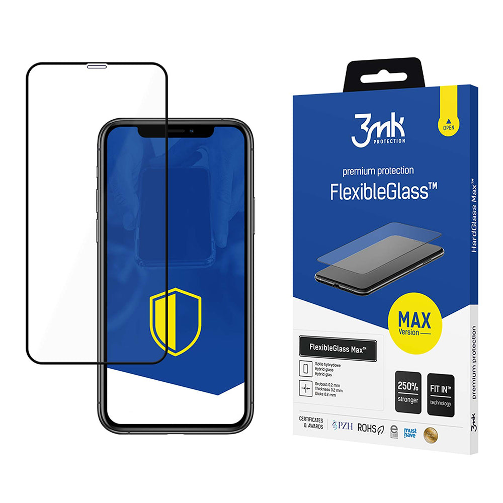 Ochranná fólia na displej 3MK FlexibleGlass Max pre Apple iPhone 11 / XR, flexibilné sklo, plné lepidlo, čierna