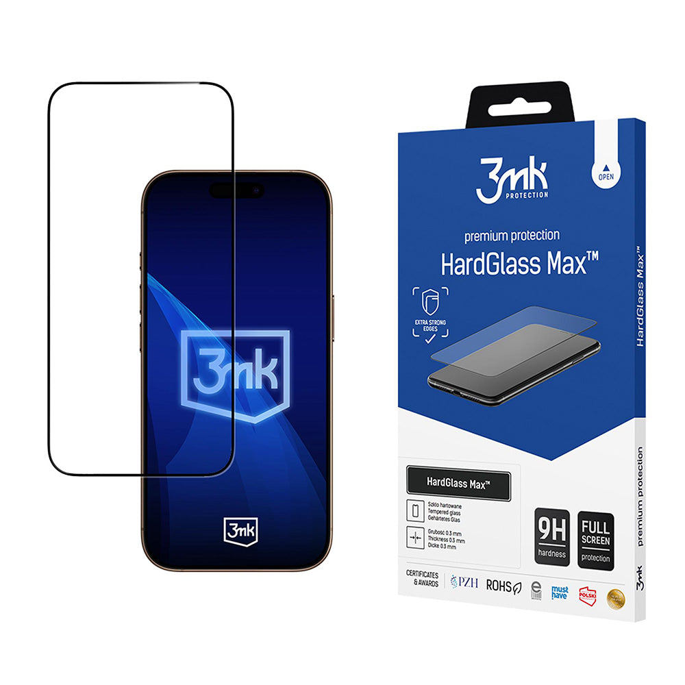 Ochranná fólia na displej 3MK HardGlass Max pre Apple iPhone 17 Pro Max, Tvrdené sklo, Full Glue, Čierna