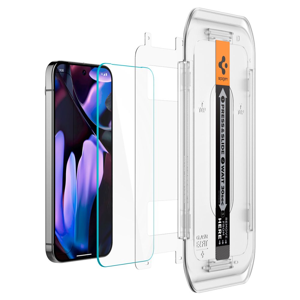 Ochranná fólia na displej Spigen GlastR EZ FIT pre Google Pixel 9 / 9 Pro, Tvrdené sklo, Full Glue, Sada 2 kusy, 2.5D AGL08442