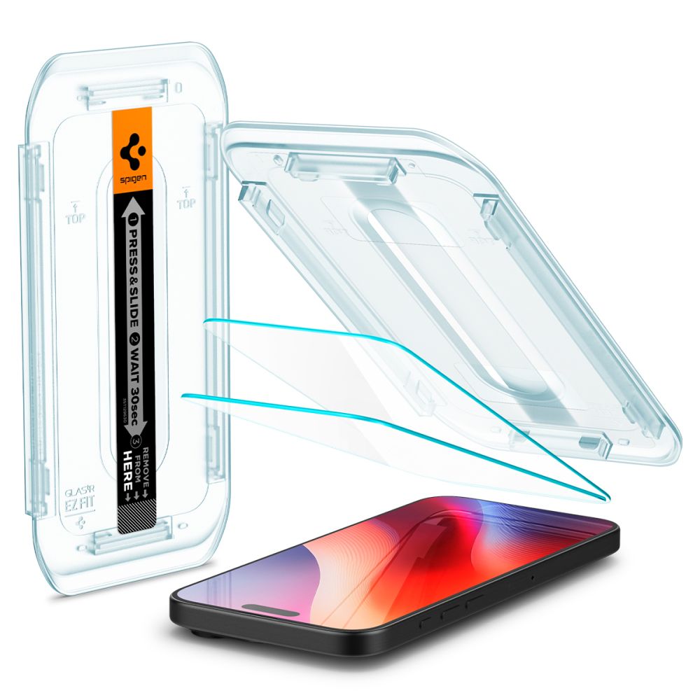 Ochranná fólia na displej Spigen GlastR EZ FIT pre Apple iPhone 17 Pro Max / 16 Pro Max, Tvrdené sklo, Full Glue, Sada 2 kusy AGL07907