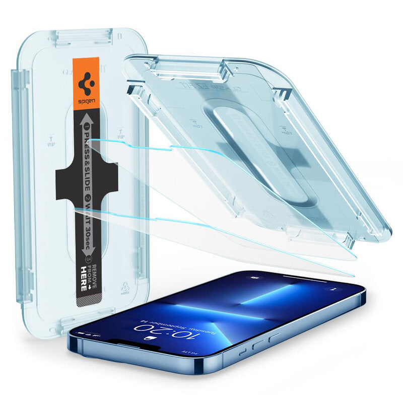 Ochranná fólia na displej Spigen GlastR EZ FIT pre Apple iPhone 17e / 16e / 14 / 13 Pro, Kalené sklo, Full Glue, Sada 2 kusy AGL03385