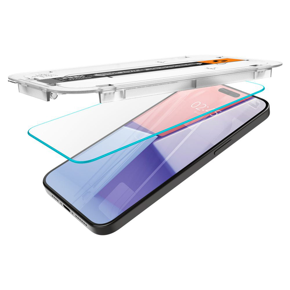 Ochranná fólia na displej Spigen GlastR EZ FIT pre Apple iPhone 15 Pro, tvrdené sklo, plné lepidlo, sada 2 kusy AGL06892