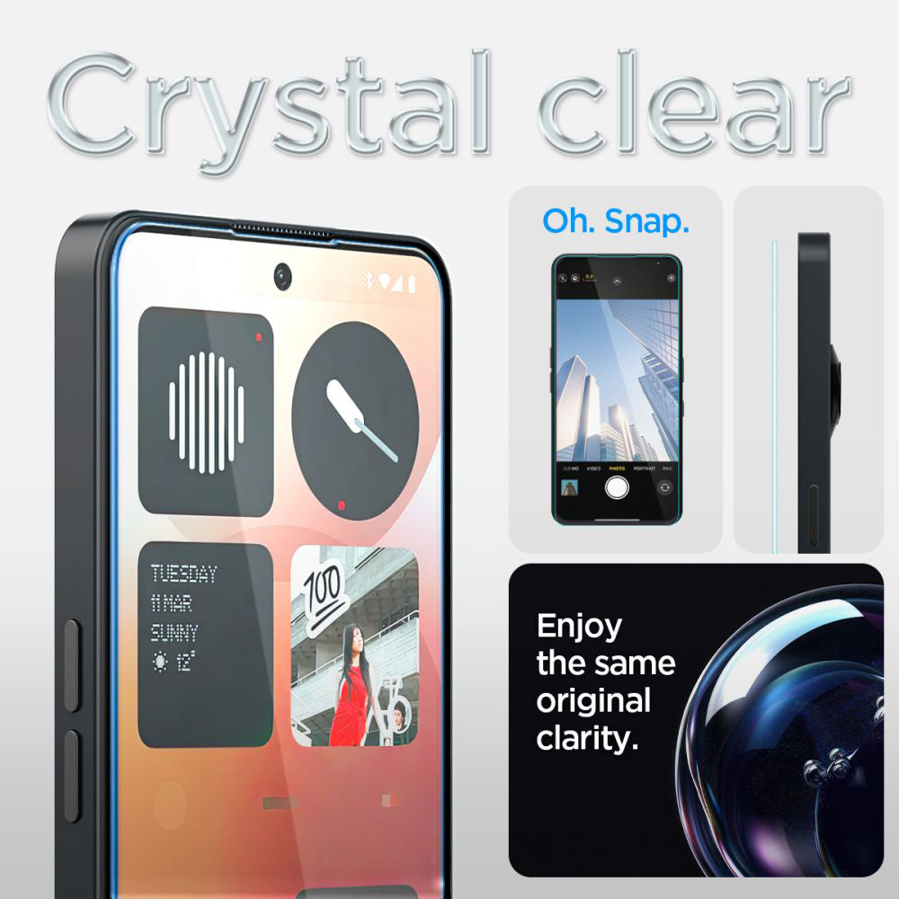 Ochranná fólia na displej Clear Spigen GlastR EZ FIT pre Nothing Phone (3a) / Phone (3a) Pro, Tvrdené sklo, Full Glue AGL09429