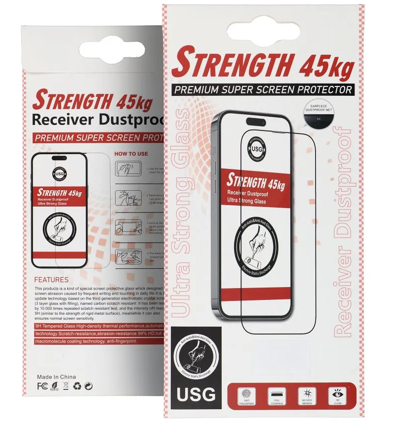 Ochranná fólia na displej OEM Ultra Strong 45KG pre Apple iPhone 15 Pro Max, tvrdené sklo, plné lepidlo, 2.5D, čierna