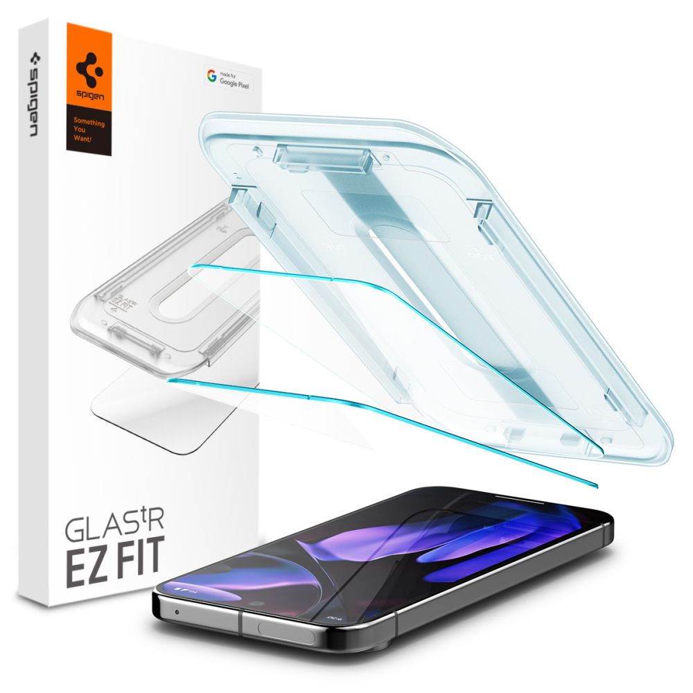 Ochranná fólia na displej Spigen GlastR EZ FIT pre Google Pixel 9 / 9 Pro, Tvrdené sklo, Full Glue, Sada 2 kusy, 2.5D AGL08442