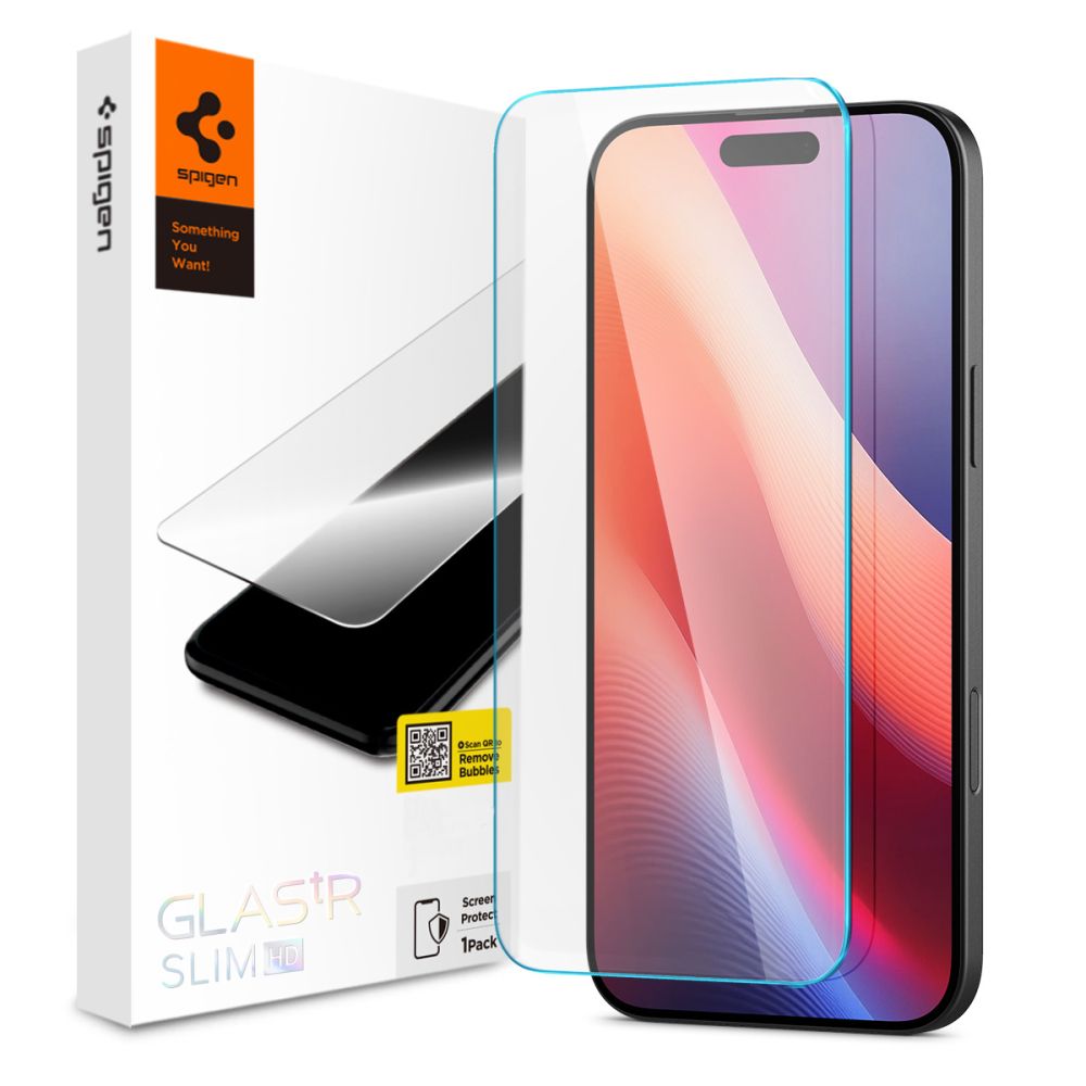 Ochranná fólia na displej Spigen GlastrR Slim HD pre Apple iPhone 16 / 15, Kalené sklo, Full Glue, 2.5D AGL06910