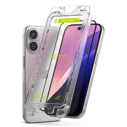 Ringke Easy Slide Screen Protector pre Apple iPhone 16 Plus / 15 Plus, chránené sklo, plné lepidlo, sada 2 ks, čierna