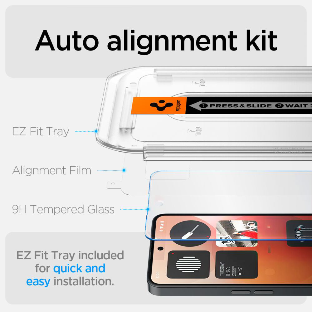 Ochranná fólia na displej Clear Spigen GlastR EZ FIT pre Nothing Phone (3a) / Phone (3a) Pro, Tvrdené sklo, Full Glue AGL09429