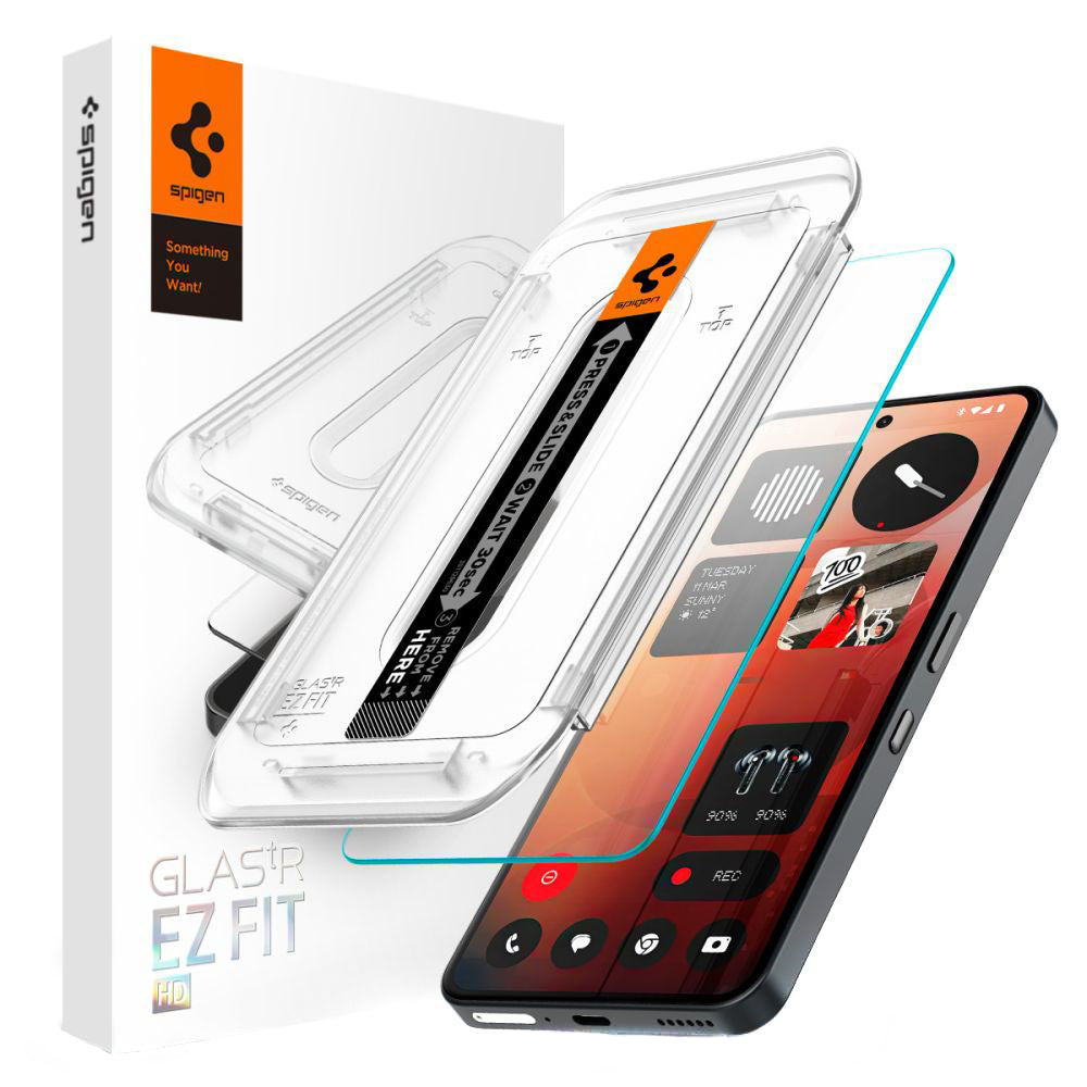 Ochranná fólia na displej Clear Spigen GlastR EZ FIT pre Nothing Phone (3a) / Phone (3a) Pro, Tvrdené sklo, Full Glue AGL09429