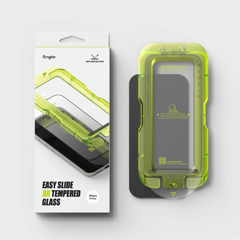 Ochranná fólia na displej Ringke Easy Slide AR pre Apple iPhone 17 Pro, tvrdené sklo, plné lepidlo, 2.5D, čierna