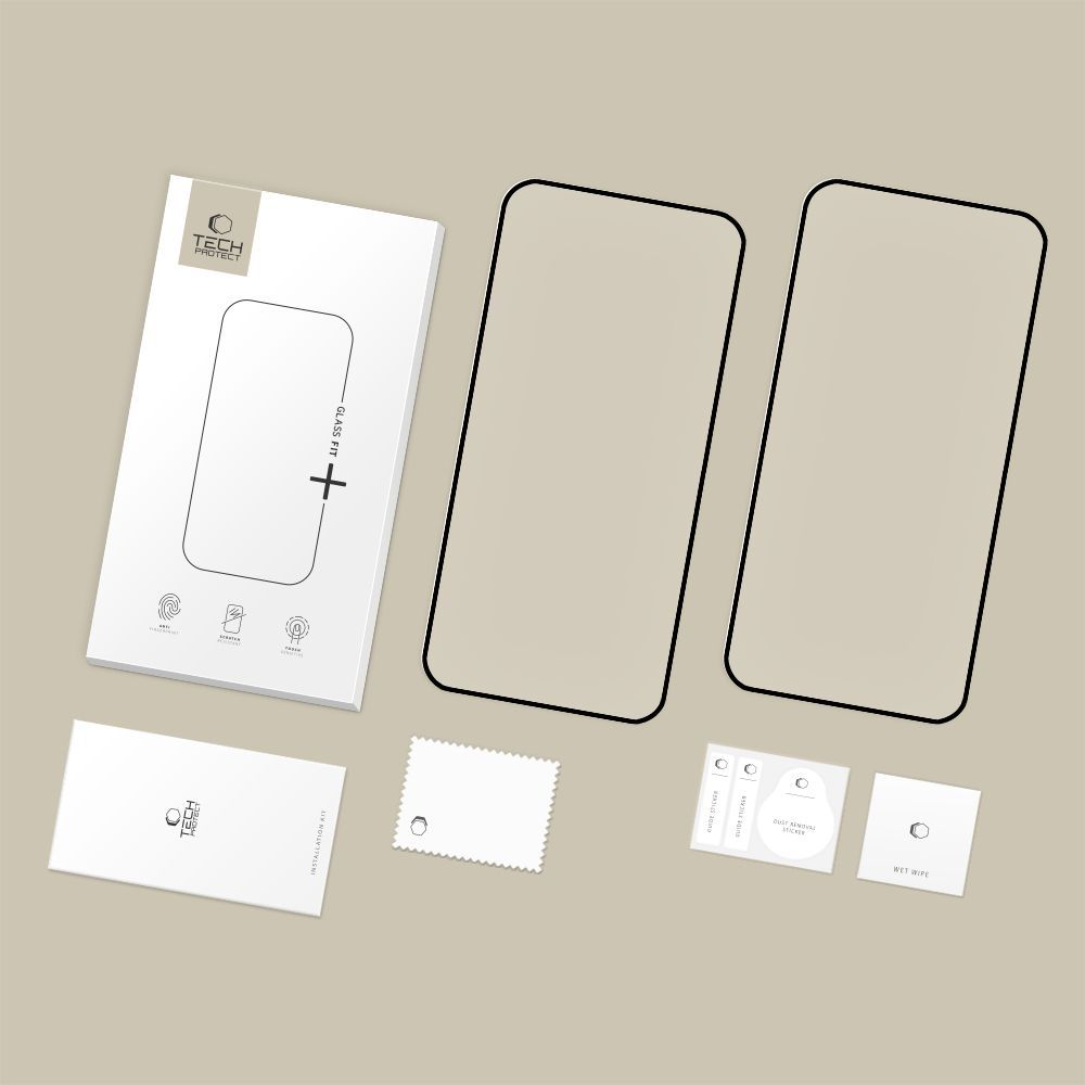 Ochranná fólia na obrazovku Tech-Protect FIT+ pre Motorola Moto G77 / G67, tvrdené sklo, plné lepenie, sada 2 kusov, 2.5D, čierna