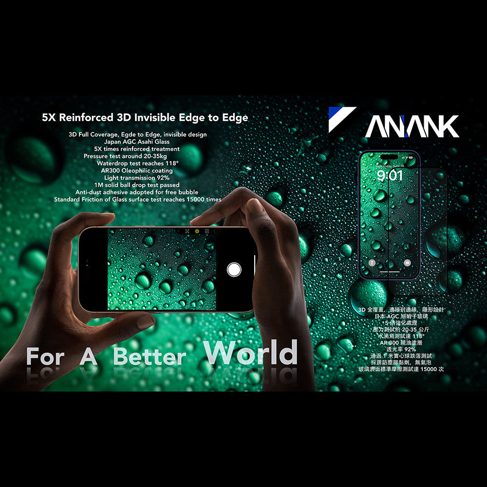 Ochranná fólia na displej Anank 5X Reinforced Invisible pre Apple iPhone 17 Pro, Kalené sklo, Full Glue, 3D, Čierna