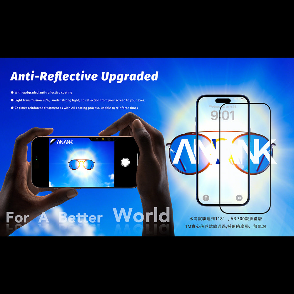 Ochranná fólia na displej Anank Anti Reflection pre Apple iPhone 17 Pro Max, Tvrdené sklo, Full Glue, 2.5D, Čierna