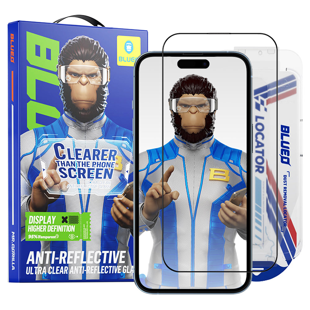 Ochranná fólia na displej Blueo Anti-Reflective HD Applicator Pro pre Apple iPhone 14 Pro Max, tvrdené sklo, plné lepidlo, čierna