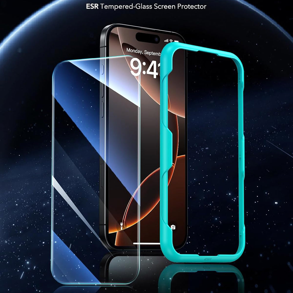 Ochranná fólia ESR na displej pre Apple iPhone 17 / 16 Pro, Tvrdené sklo, Full Glue, Sada 3 kusy, Čierna