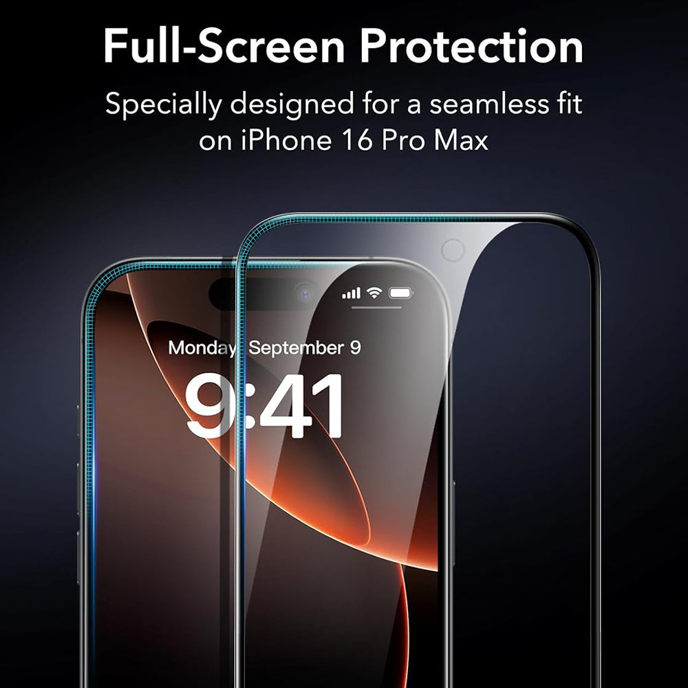 Ochranná fólia ESR na displej pre Apple iPhone 17 / 16 Pro, Tvrdené sklo, Full Glue, Sada 3 kusy, Čierna