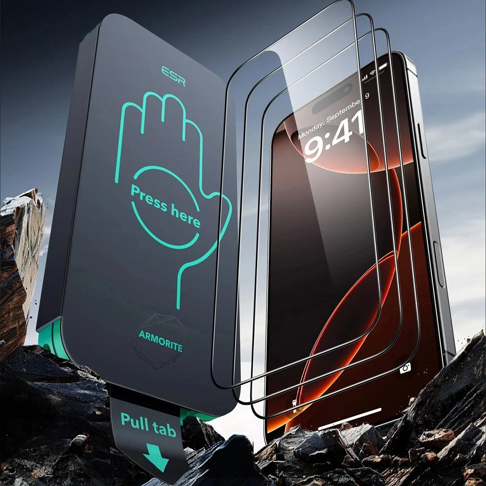 Ochranná fólia ESR Armorite UltraFit na displej pre Apple iPhone 17 Air, Kalené sklo, Full Glue, Sada 3 kusy, Čierna