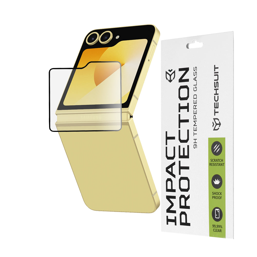 Ochranná fólia na vonkajší displej Techsuit pre Samsung Galaxy Z Flip6 F741, tvrdené sklo, plné lepidlo, 111D, čierna