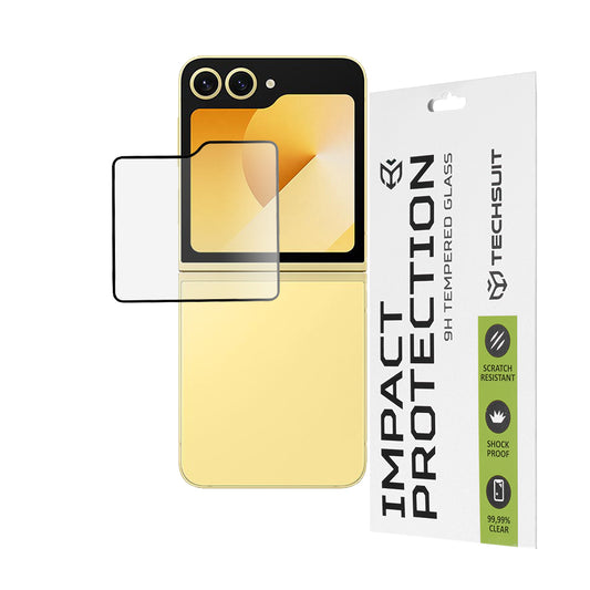 Ochranná fólia na vonkajší displej Techsuit pre Samsung Galaxy Z Flip6 F741, tvrdené sklo, plné lepidlo, 111D, čierna