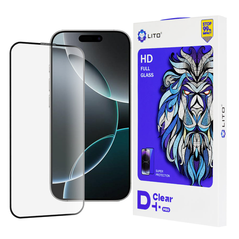 Ochranná fólia na displej Lito D+ Pro pre Apple iPhone 16 Pro, tvrdené sklo, celoplošné lepidlo, čierna