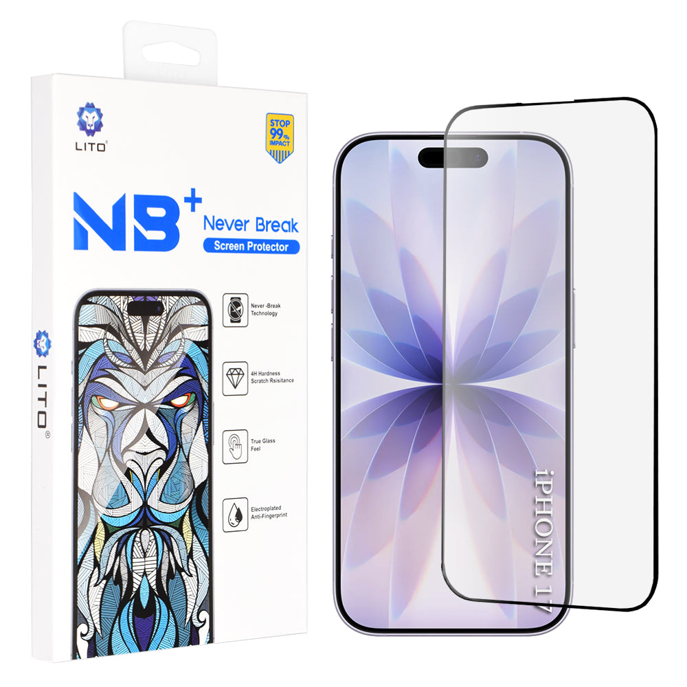 Ochranná fólia na displej Lito NB pre Apple iPhone 17 / 16 Pro, Tvrdené sklo, Full Glue, Čierna