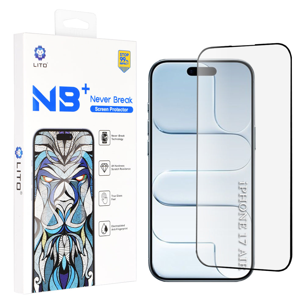 Ochranná fólia Lito NB na displej pre Apple iPhone 17 Air, Tvrdené sklo, Full Glue, Čierna