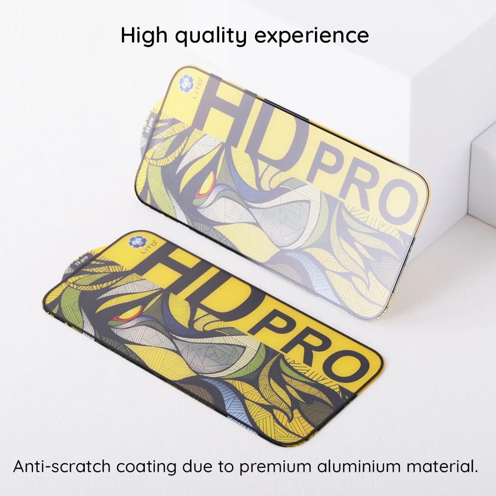 Matná ochranná fólia na displej Lito HD Pro pre Apple iPhone 16 Plus, tvrdené sklo, plné lepenie, čierna