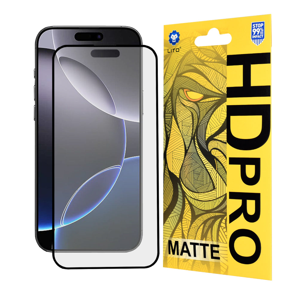 Matná ochranná fólia na displej Lito HD Pro pre Apple iPhone 16 Pro Max, tvrdené sklo, plné lepidlo, čierna