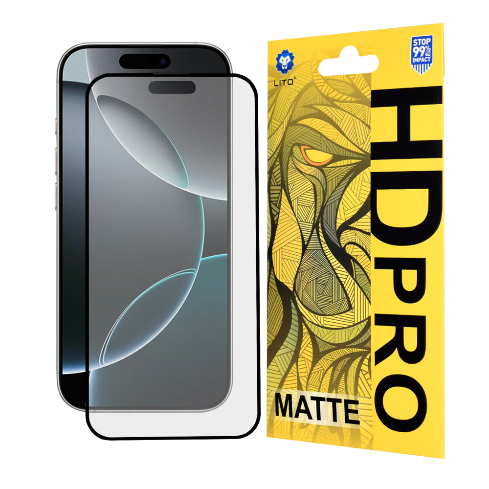 Matná ochranná fólia na displej Lito HD Pro pre Apple iPhone 16 Pro, tvrdené sklo, plné lepenie, čierna