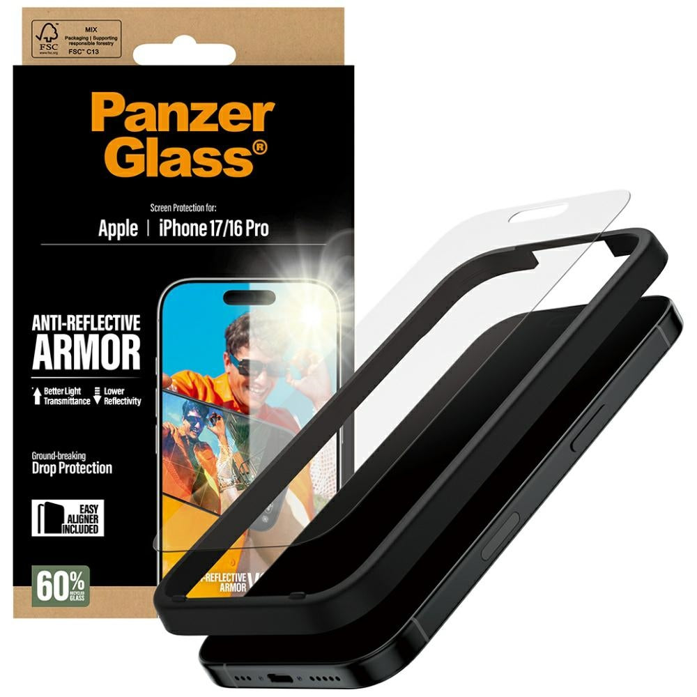 Ochranná fólia Matte PanzerGlass Armor EasyAligner pre Apple iPhone 17 / 16 Pro, Kalené sklo, Full Glue