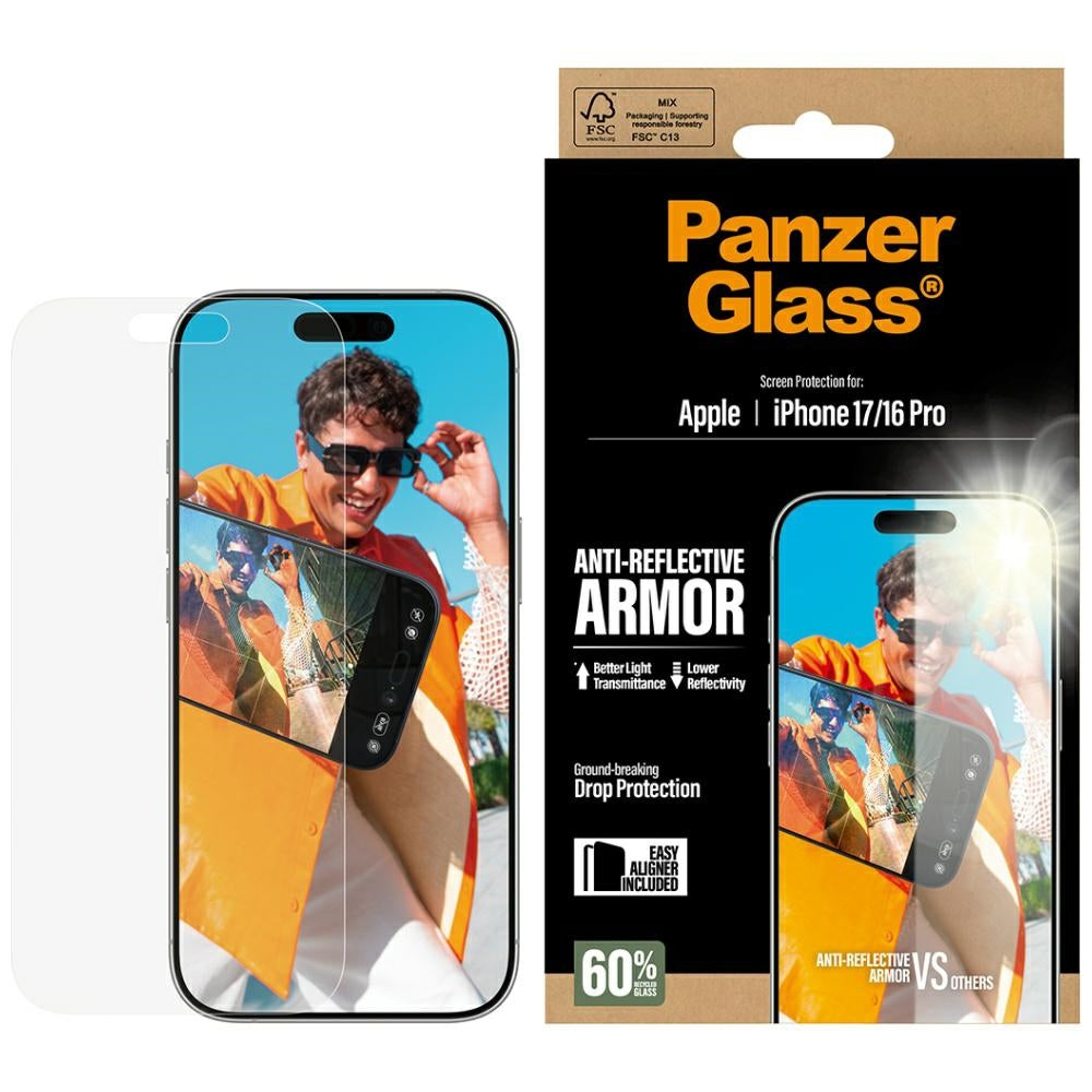 Ochranná fólia Matte PanzerGlass Armor EasyAligner pre Apple iPhone 17 / 16 Pro, Kalené sklo, Full Glue