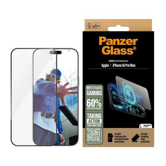 Ochranná fólia na displej Matte PanzerGlass Ultra-Wide Fit Gaming pre Apple iPhone 16 Pro Max, Tvrdené sklo, Full Glue, Čierna