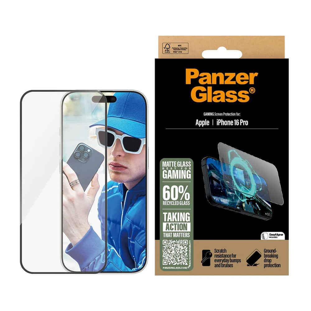 Ochranná fólia na displej Matte PanzerGlass Ultra-Wide Fit Gaming pre Apple iPhone 16 Pro, Tvrdené sklo, Full Glue, Čierna
